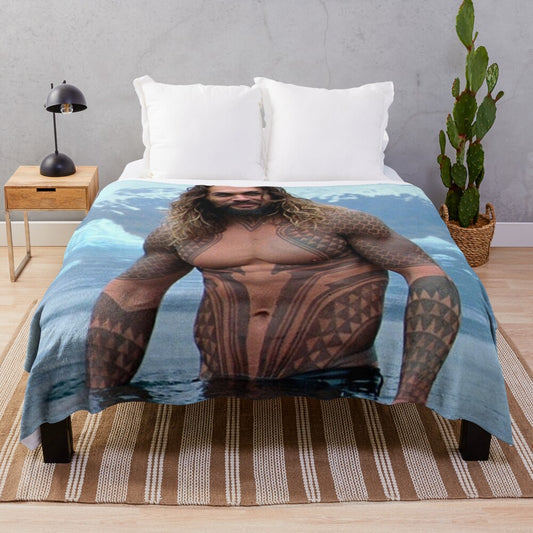 Soft and cozy plush blanket featuring the image of actor Jason Momoa