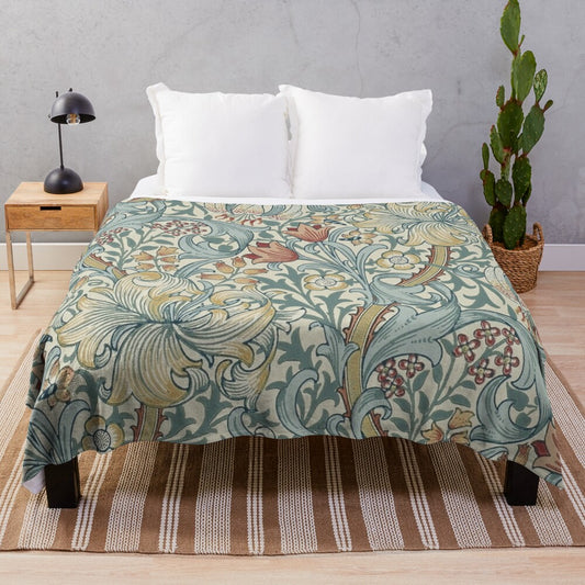 Plush blanket featuring vintage-inspired William Morris botanical and floral art