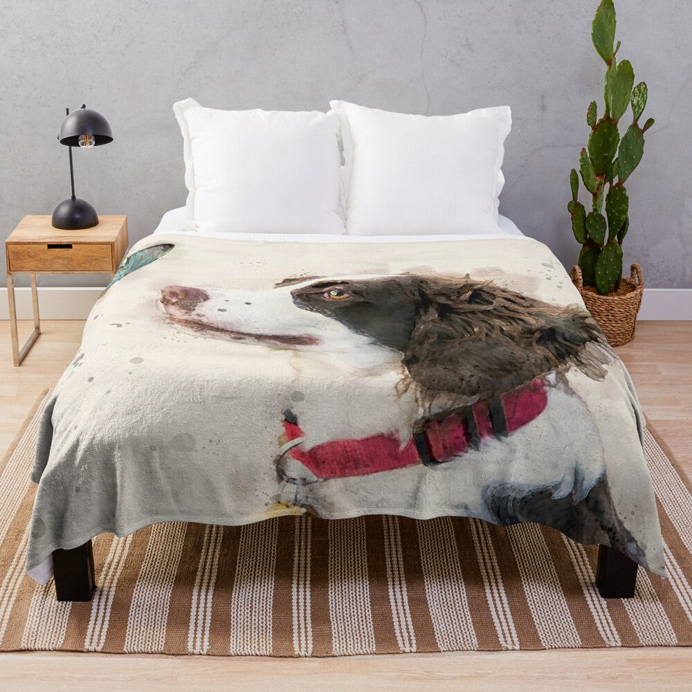 Watercolor English Springer Spaniel Plush Blanket