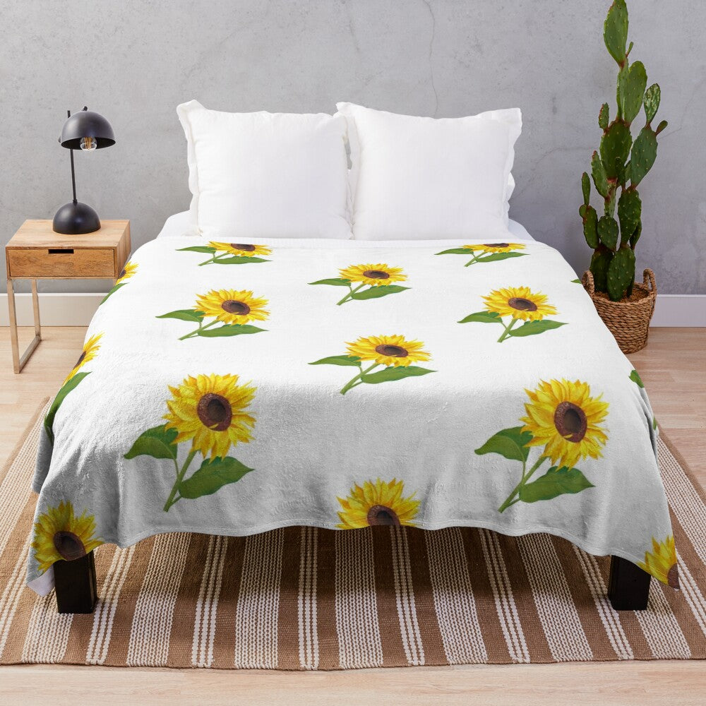 Sunflower plush blanket with watercolor floral design