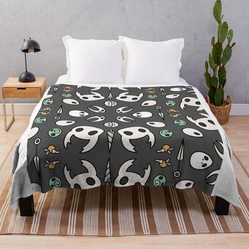 Hollow Knight 10" plush blanket featuring the iconic knight and ghost characters