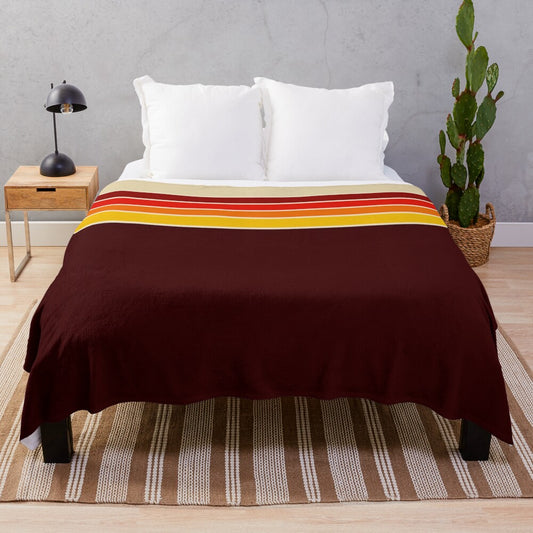 Vintage-inspired striped plush blanket in retro 70s style