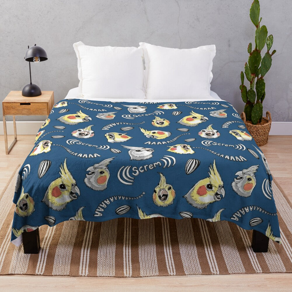 Cockatiel Plush Blanket with Screaming Bird Design