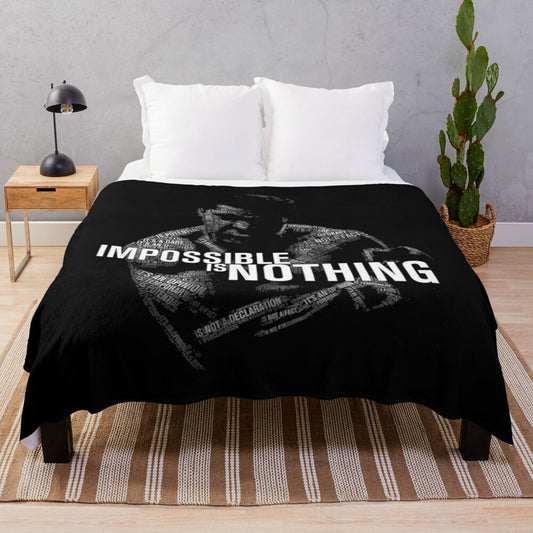 Vintage-inspired plush blanket featuring Muhammad Ali, a legendary boxer