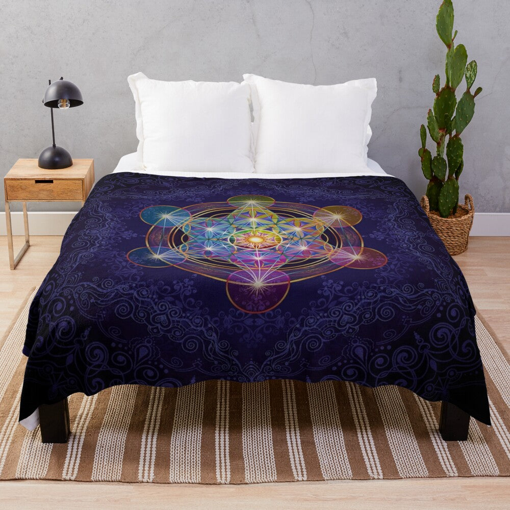 Metatron's Cube inspired plush blanket with sacred geometry design