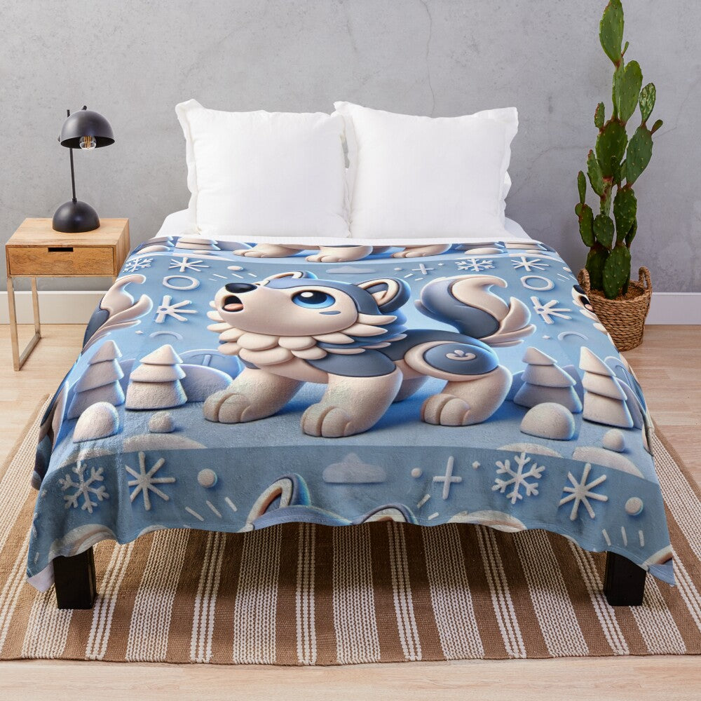 Siberian husky puppy plush blanket with 3D howling design