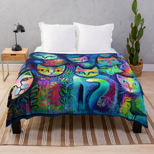 Colorful Magicats plush blanket featuring an abstract cat pattern