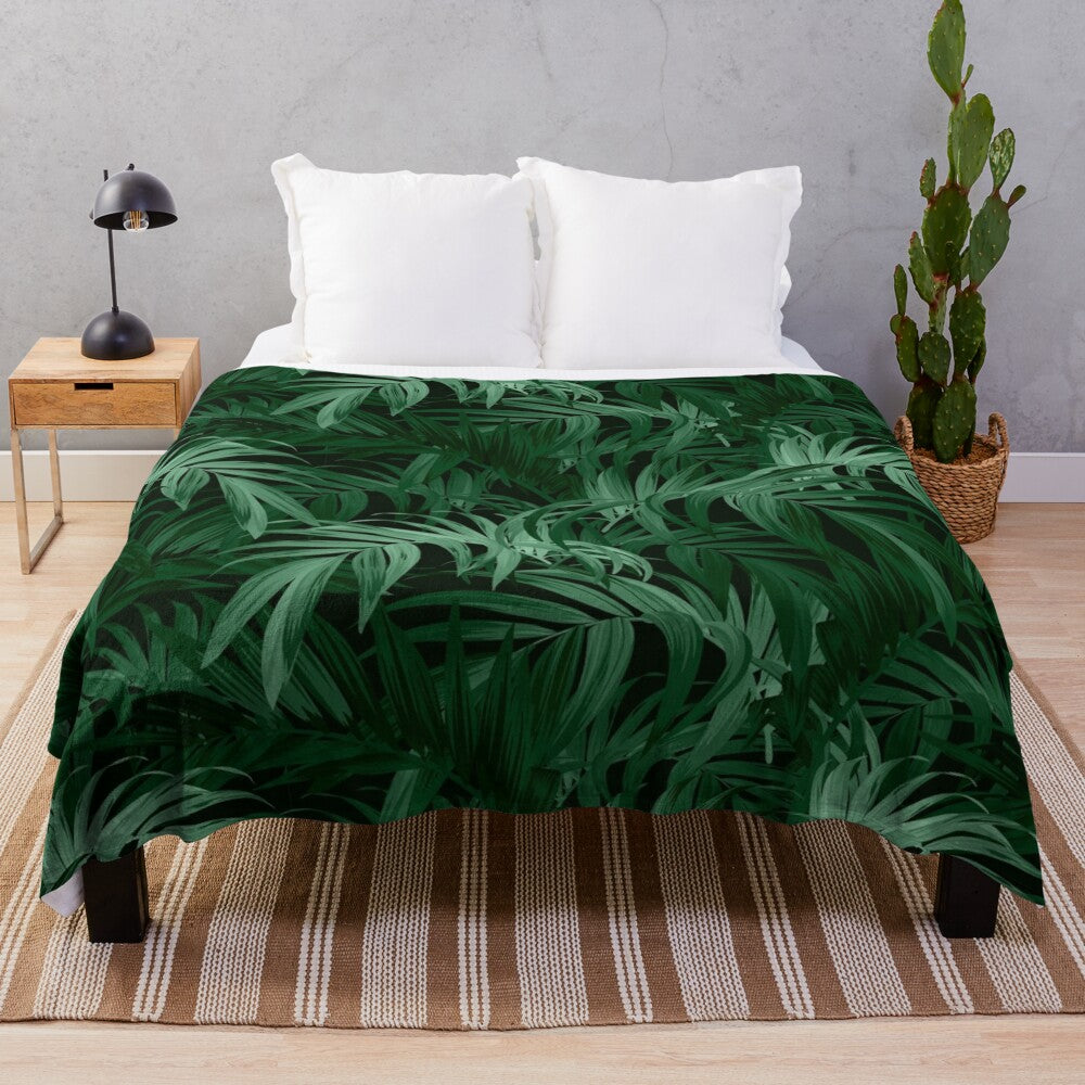 Cozy jungle-inspired plush blanket with floral and botanical design