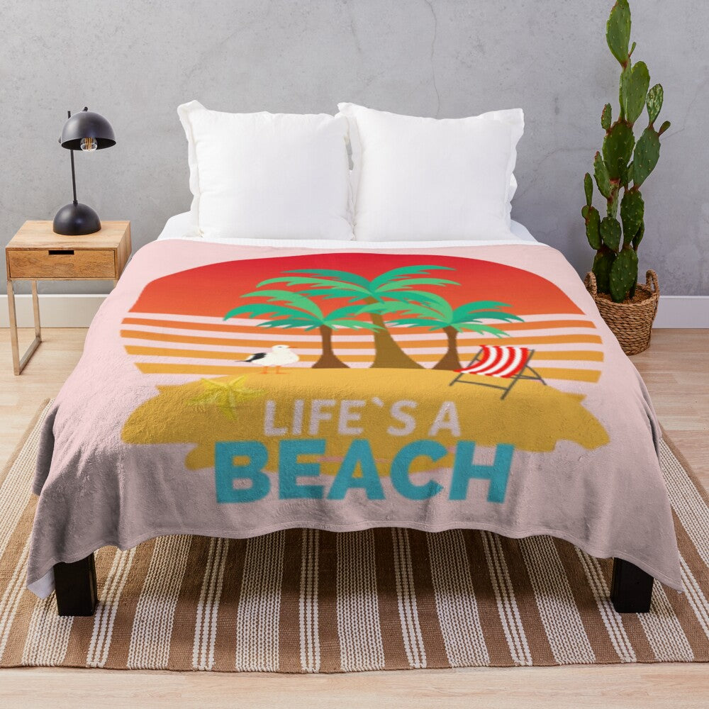 Plush blanket with tropical beach design