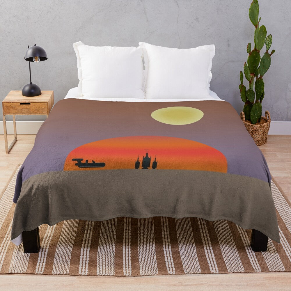 Tatooine Sunset inspired plush blanket with Star Wars-themed vector art design