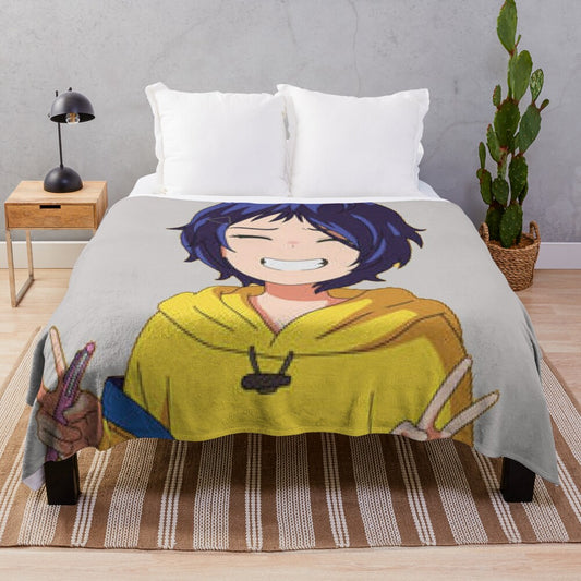 Soft and cuddly plush blanket featuring the characters from the anime series Wonder Egg Priority