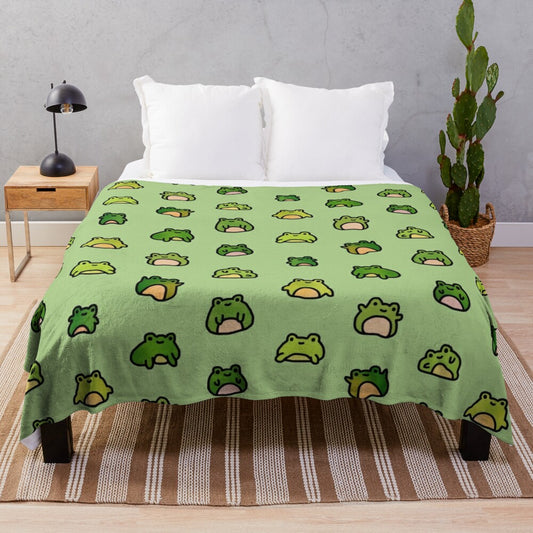 Cozy plush blanket featuring a whimsical design of doodled frogs