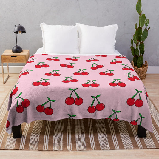 Colorful pop art inspired cherries pattern on a plush, cozy blanket