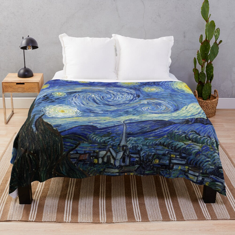 Starry night plush blanket featuring Van Gogh's iconic painting