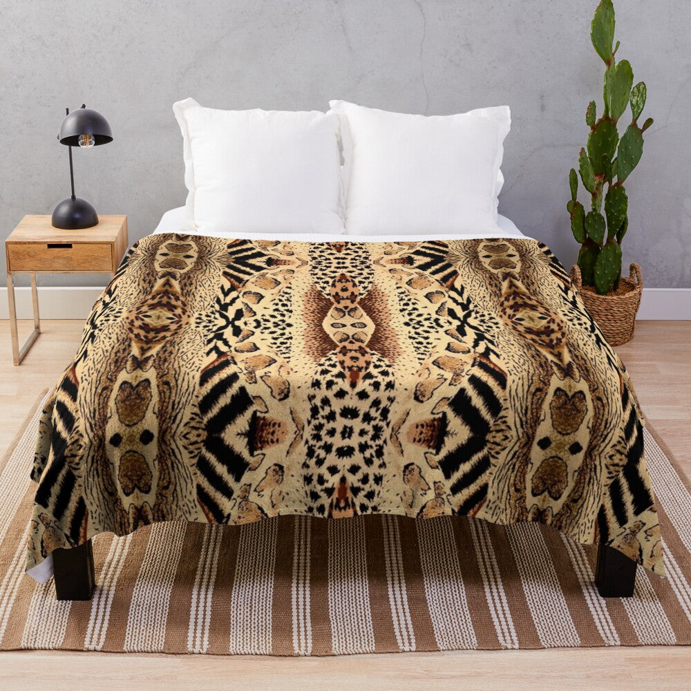 Colorful abstract art plush blanket in safari-inspired design