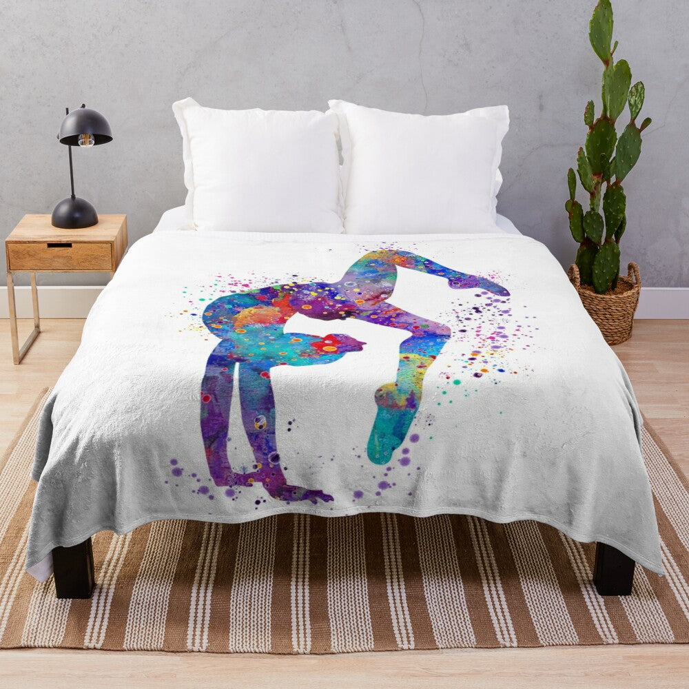 Watercolor gymnastics themed plush blanket