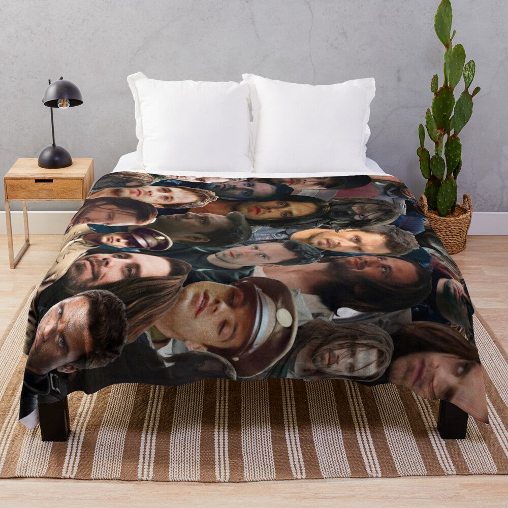 Marvel's Winter Soldier character photo collage printed on a cozy plush blanket