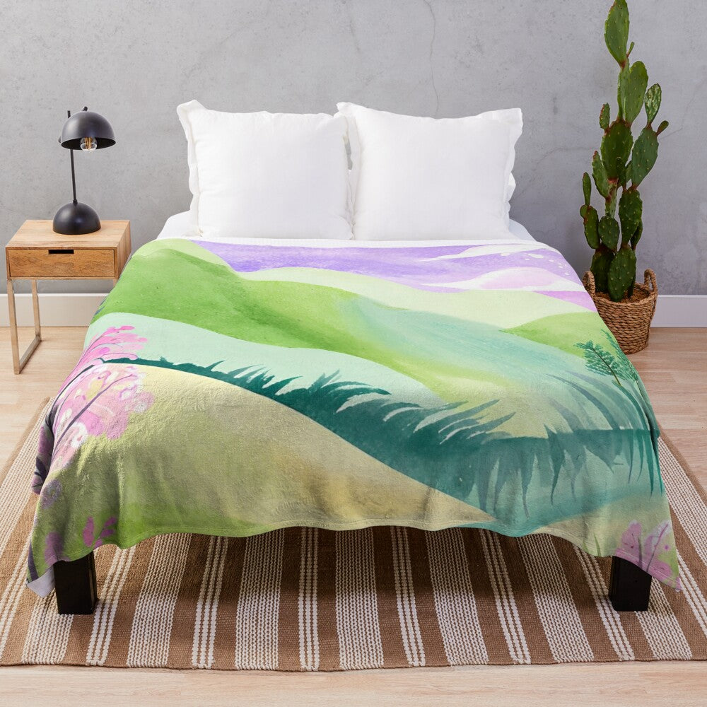 Colorful floral and spring-themed plush blanket