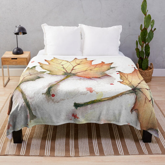 Plush blanket with vibrant autumn leaves design