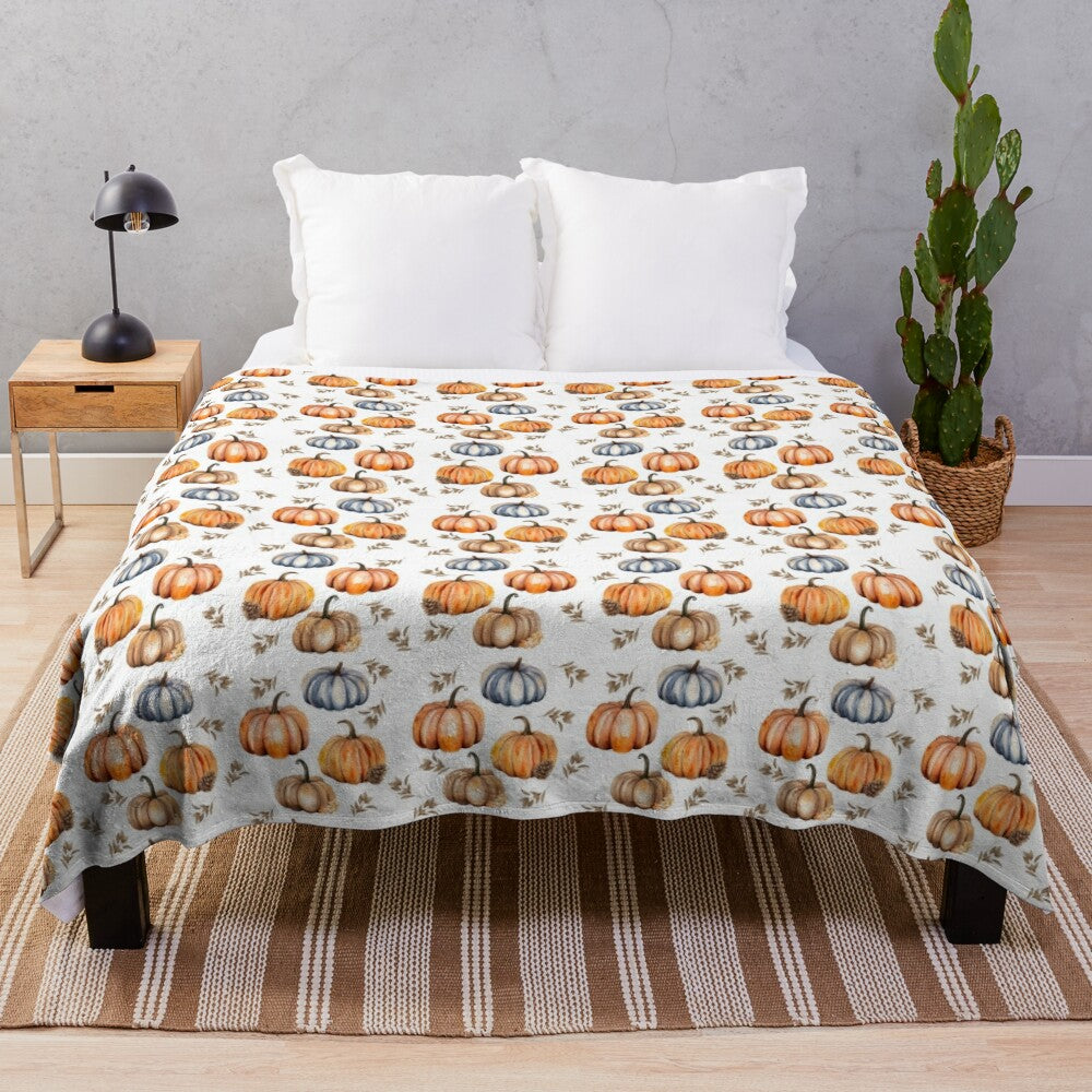 Soft plush blanket with fall pumpkin pattern