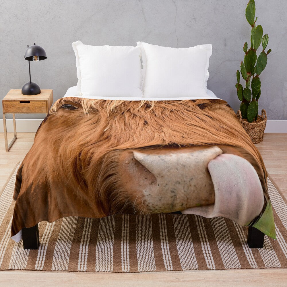 Soft and cuddly highland cow plush blanket