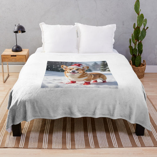 Cute Christmas Corgi Plush Blanket