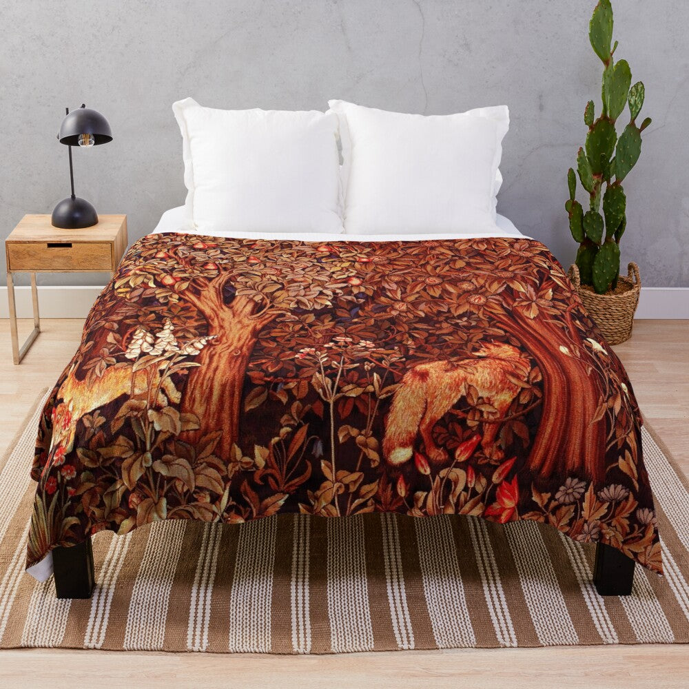 Vibrant autumn forest animals floral tapestry plush blanket