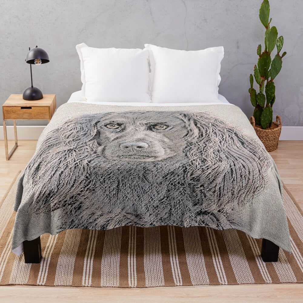 Boykin Spaniel plush blanket with a cute, detailed portrait of the beloved "swamp poodle" breed