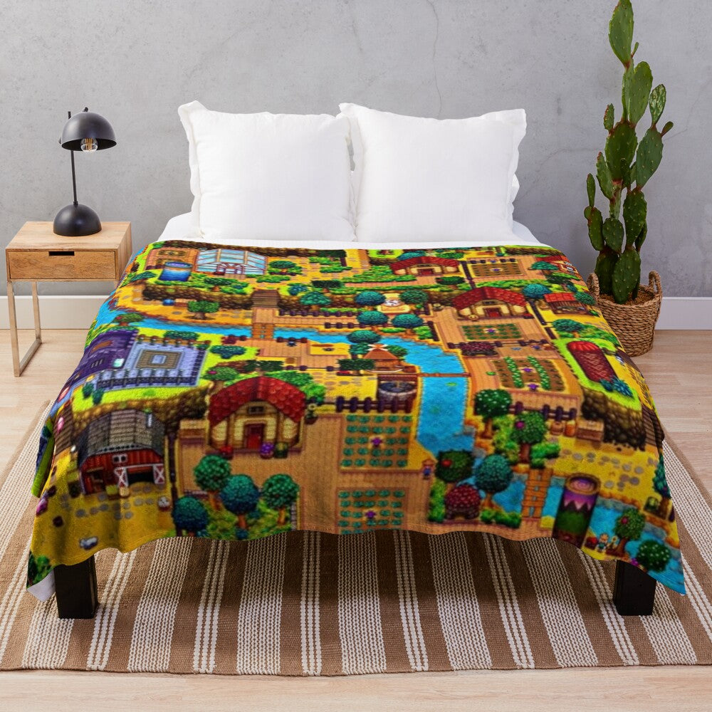 Stardew Valley 8-bit map plush blanket with cozy, pixelated design