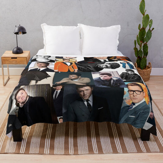 Taron Egerton abstract photocollage design on a plush blanket