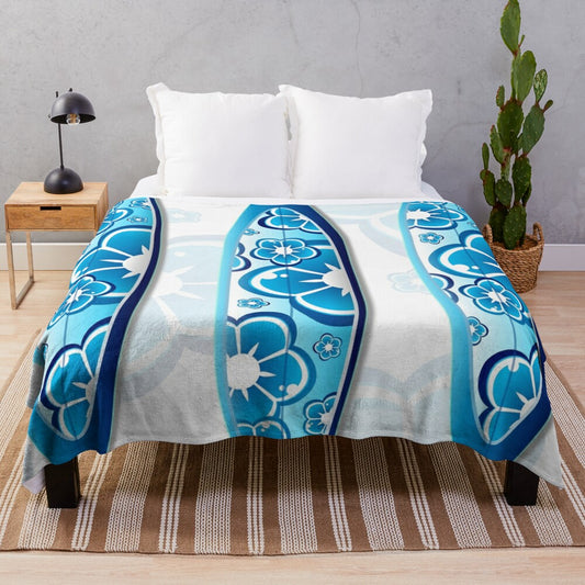 Colorful abstract surfboards design on a plush blanket