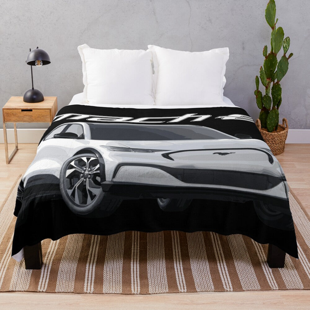 Mustang Mach-E inspired plush blanket with a retro design