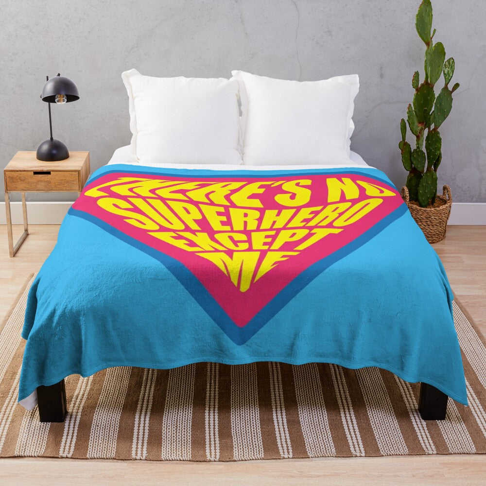 Personalized superhero-themed plush blanket with diamond and chevron design