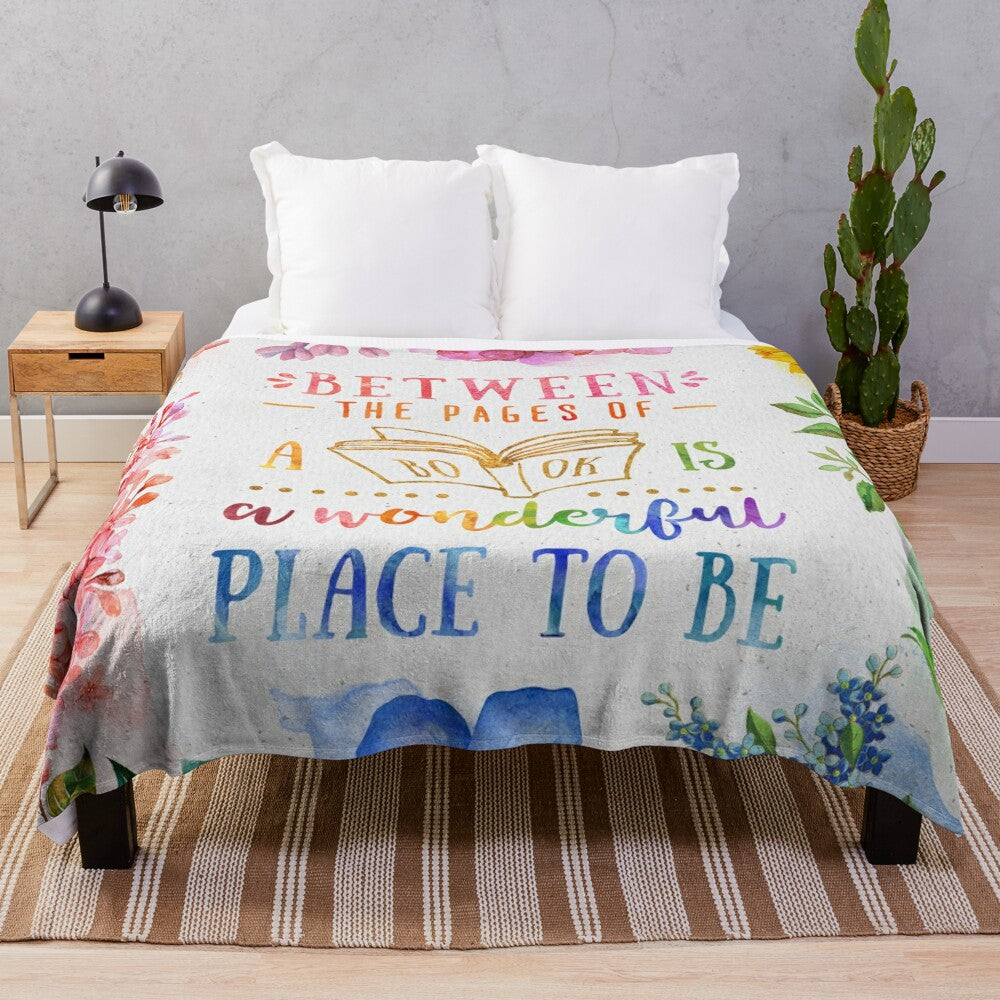 Vibrant watercolor floral pattern plush blanket for cozy reading and relaxation