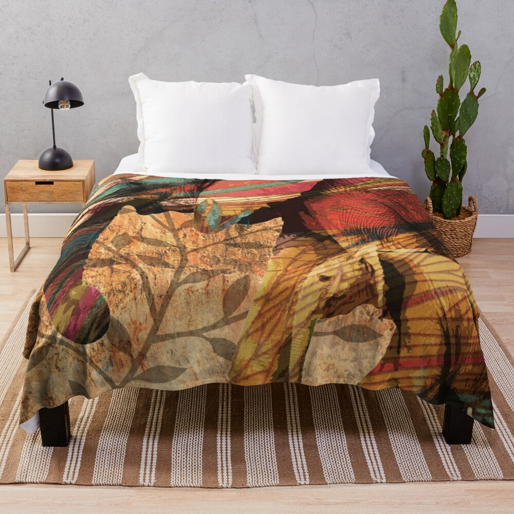 Soft and cozy elephant plush blanket with an African patterned elephant design