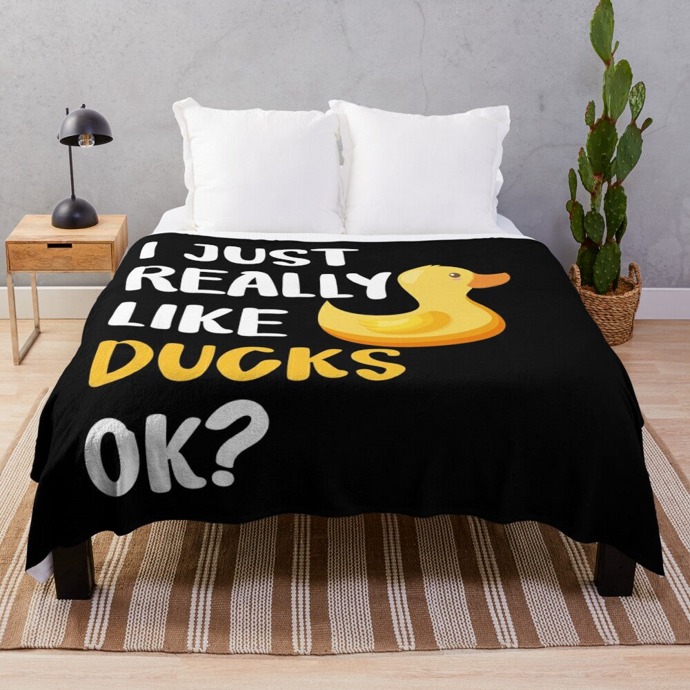 Soft and cozy plush duck blanket with a cute duck pattern