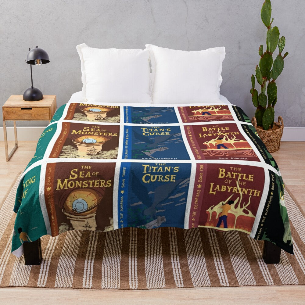 Percy Jackson-inspired plush blanket featuring characters from the Olympians book series