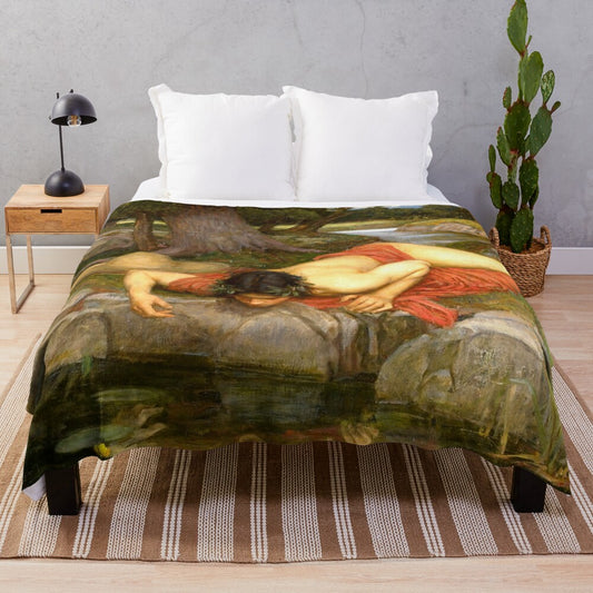 Narcissus Plush Blanket featuring the iconic painting by John William Waterhouse