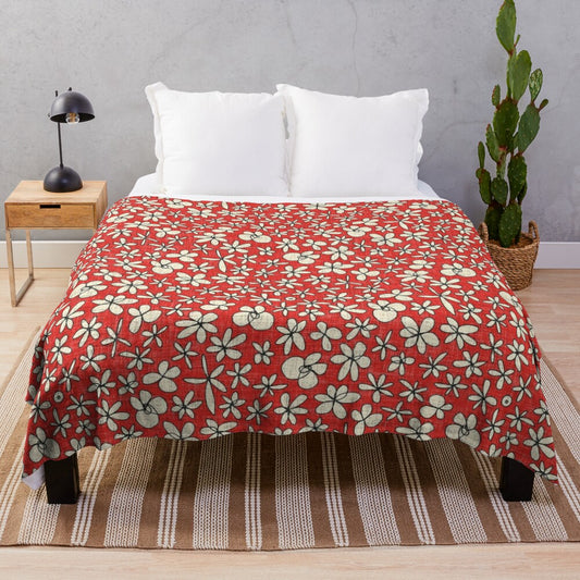 Vintage floral red plush blanket