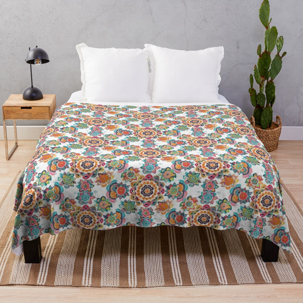 Colorful mandala pattern plush blanket