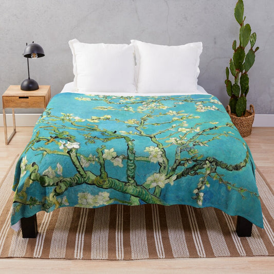 Van Gogh-inspired plush blanket featuring the Almond Blossoms impressionist artwork