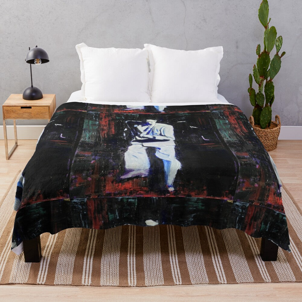 Plush blanket featuring a portrait of David Byrne, the iconic lead singer of the new wave band Talking Heads