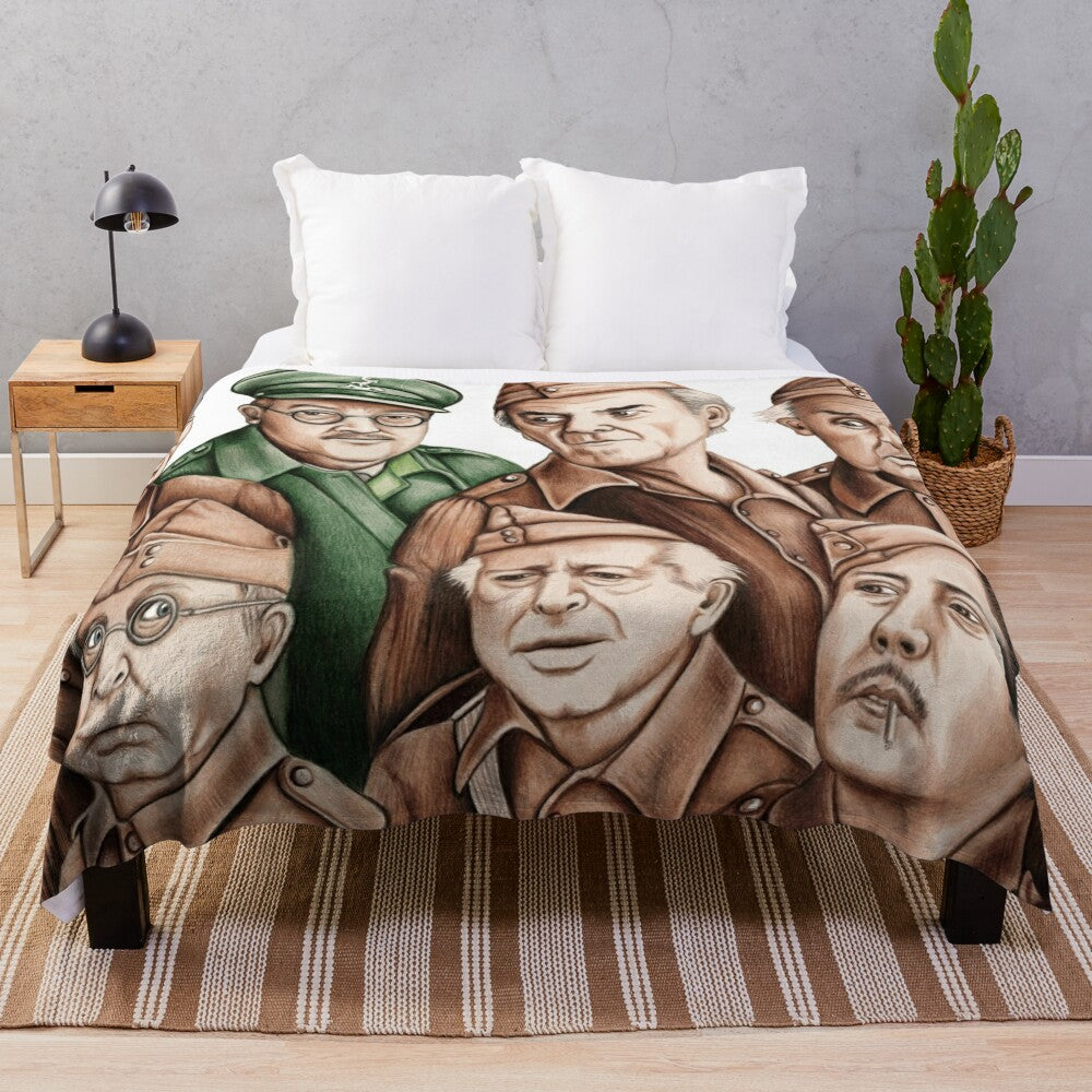 Cozy plush blanket featuring characters from the classic British TV show Dad's Army