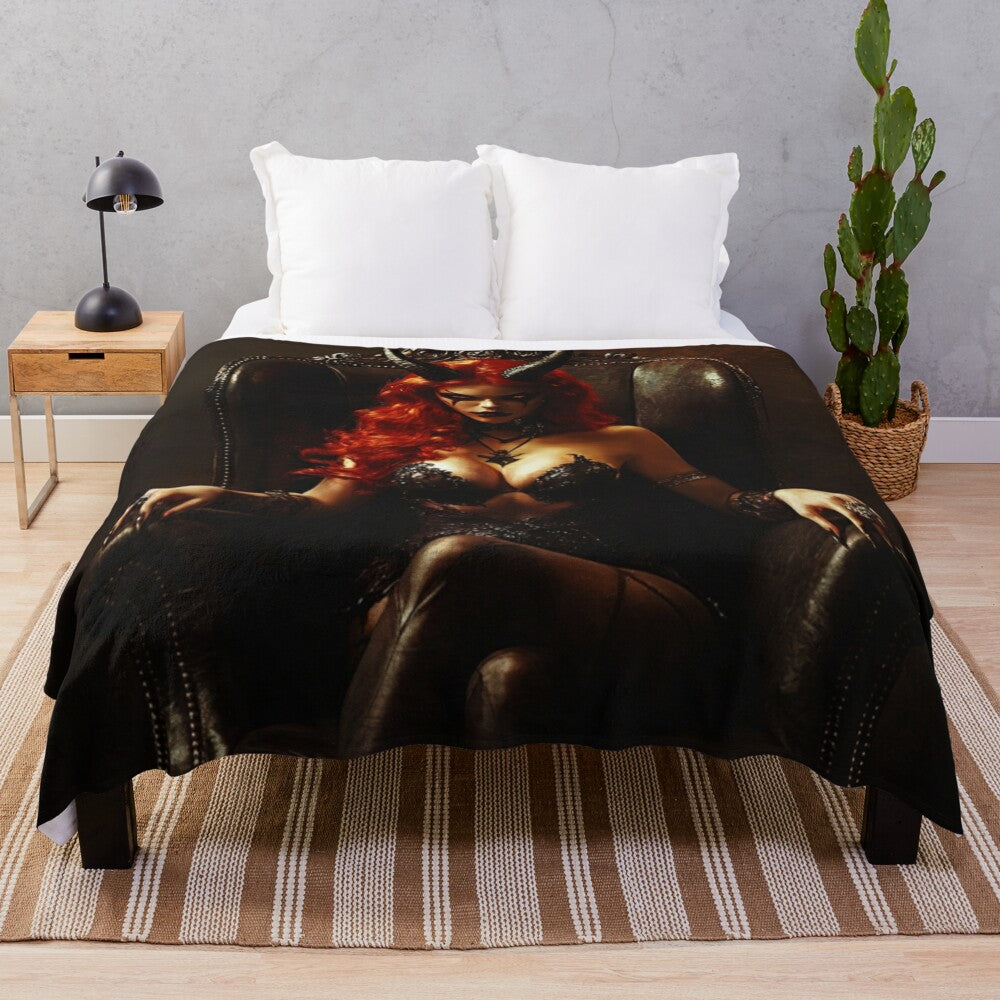 Demoness plush blanket with horns and dark fantasy design