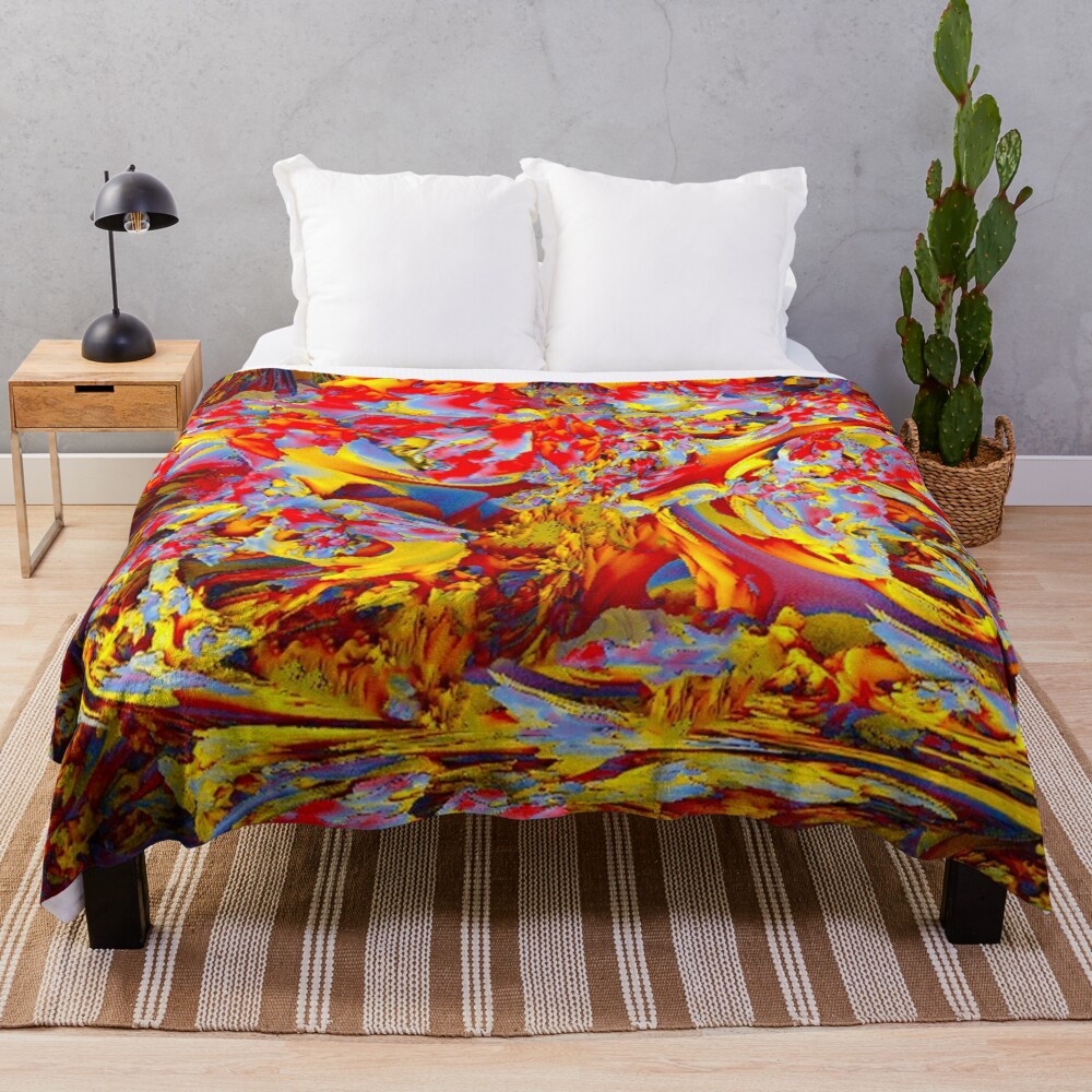 Abstract forest-themed plush blanket with colorful floral patterns