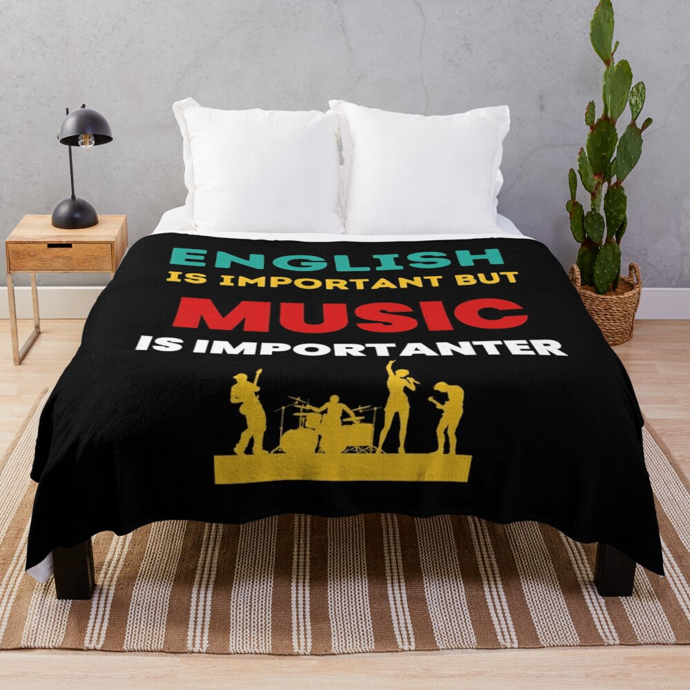 "Music is Importanter" Funny English Plush Blanket