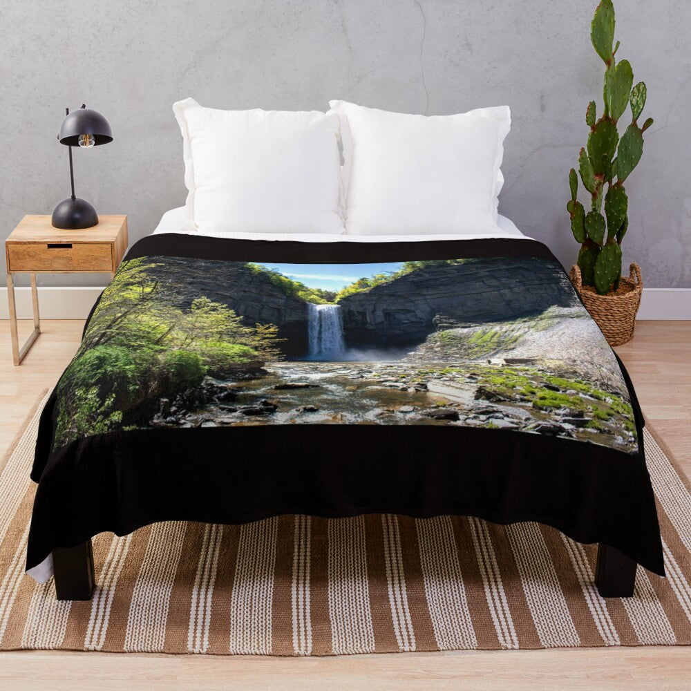 Taughannock Falls inspired plush blanket featuring stunning waterfall photography