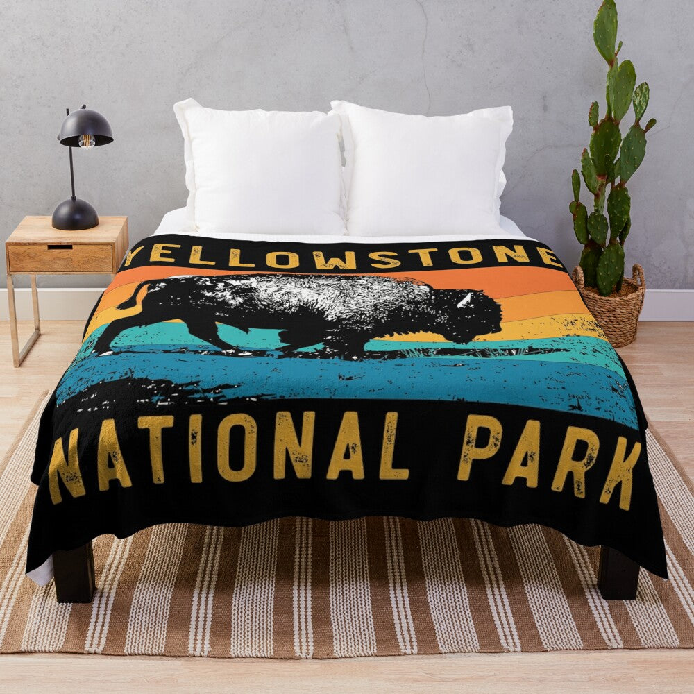 Vintage-Style Yellowstone National Park Bison Plush Blanket