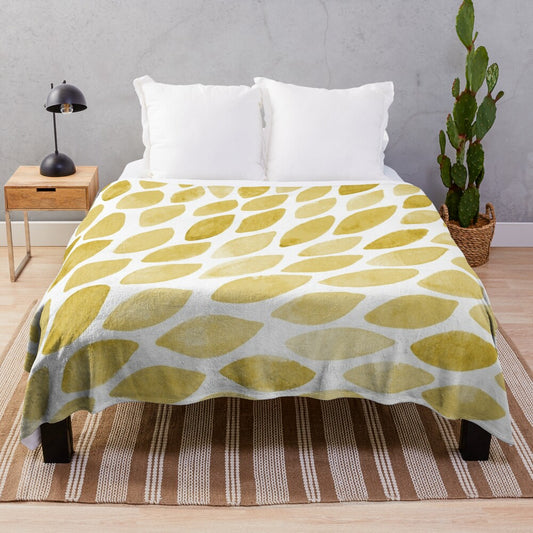 Watercolor brush strokes plush blanket in yellow and ochre tones