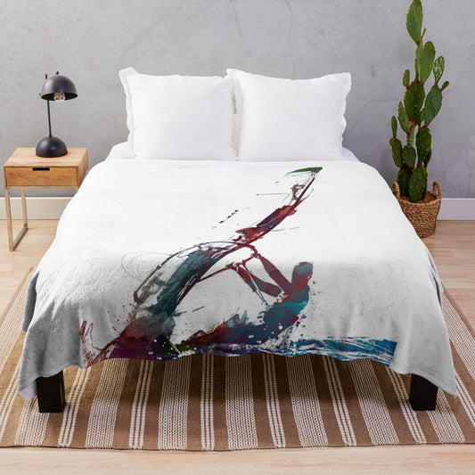 Windsurfing-inspired plush blanket featuring a vibrant design